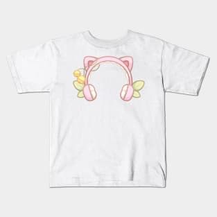 Cute Cozy Pink Gaming Console Cat Ears Headphones Kids T-Shirt